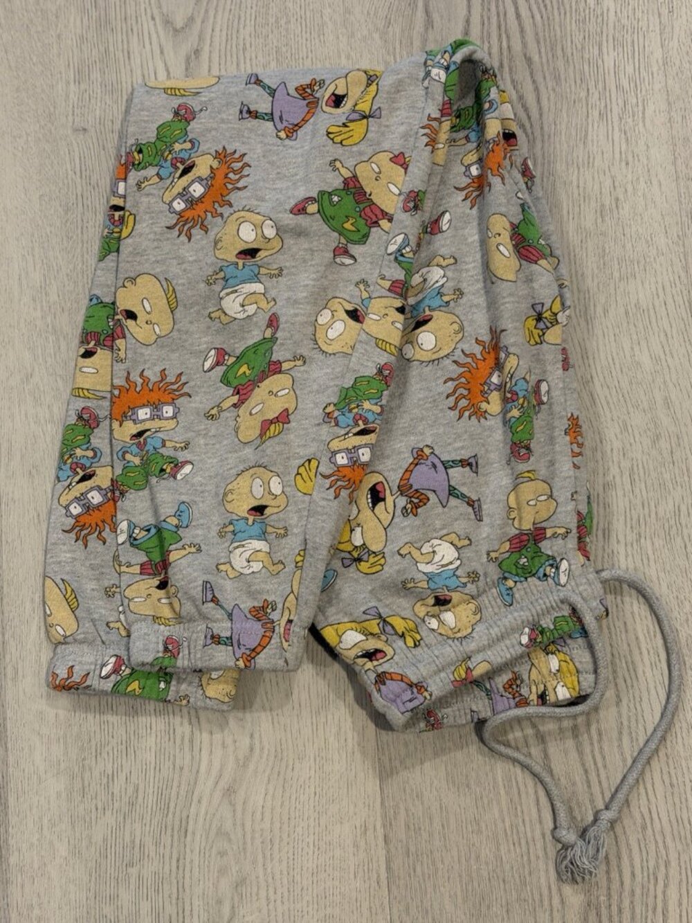 Rugrats Nickelodeon All-Over Print Sweatpants Joggers Gray XS Tommy Chuckie